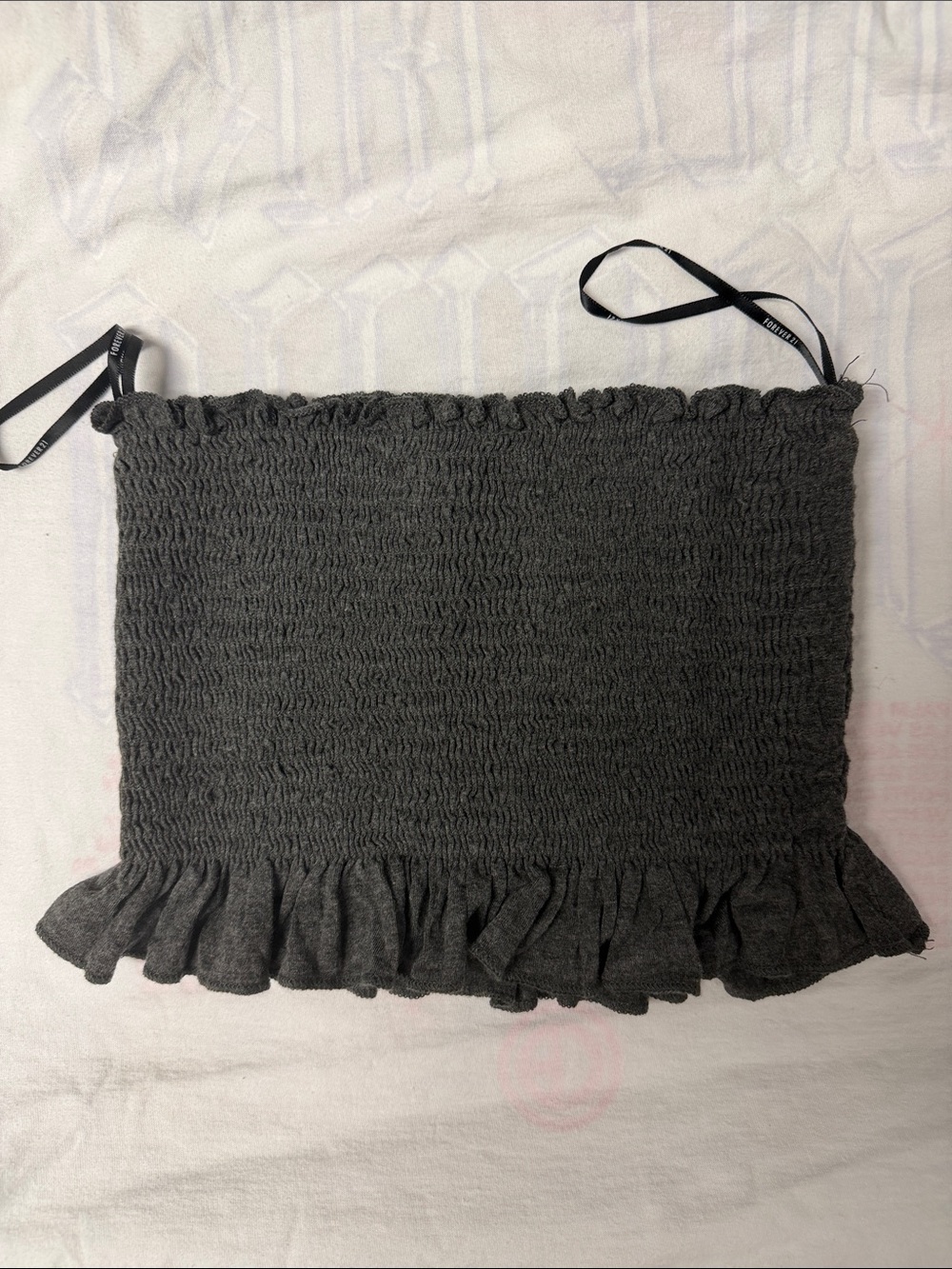 Forever 21 Charcoal Gray Smocked Ruffle Crop Top